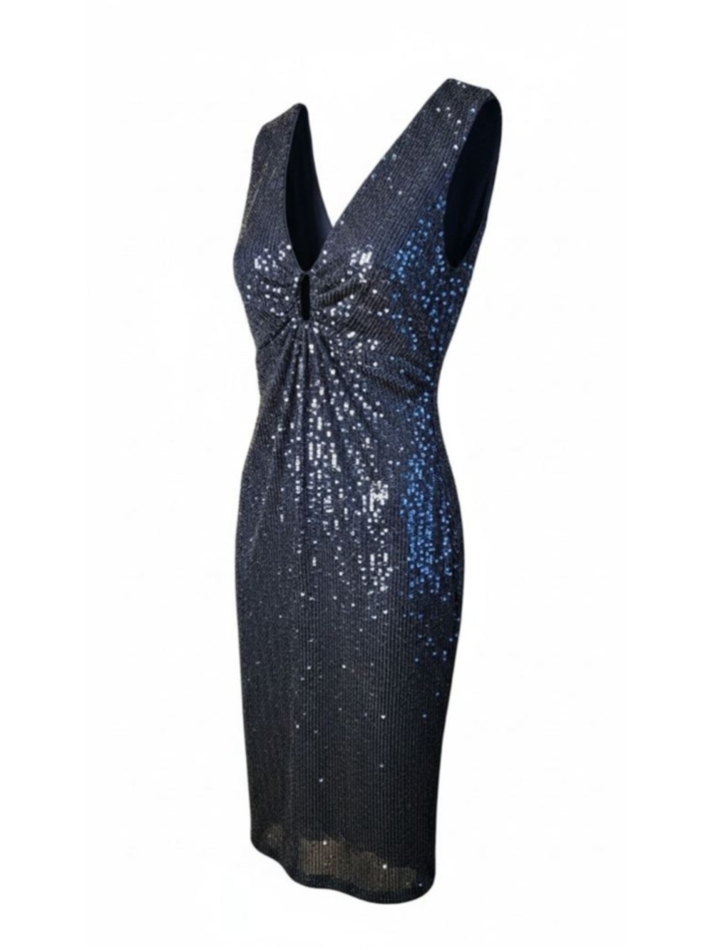 White House Black Market Navy Sequin V-Neck Sheath Dress M - Picture 2 of 11
